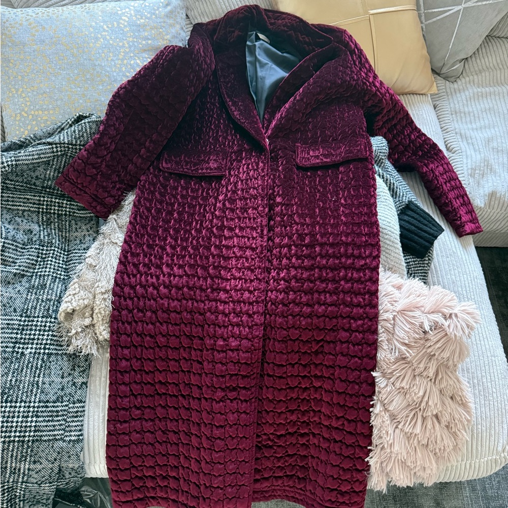 Zara Burgundy Textured Coat